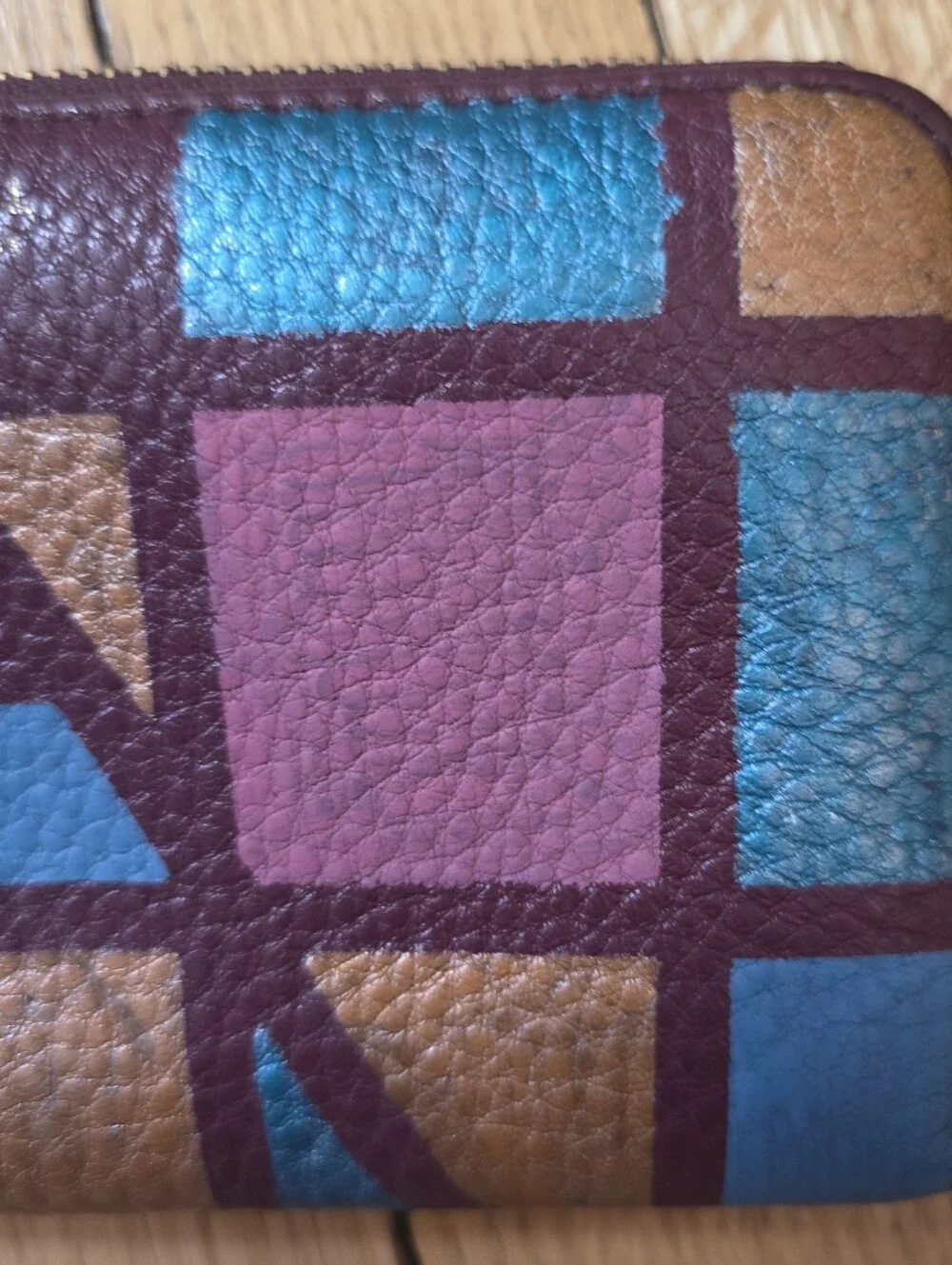 HANDCRAFTED Upcycled Leather Wallet HANDPAINTED Abstract Geometric Wristlet
